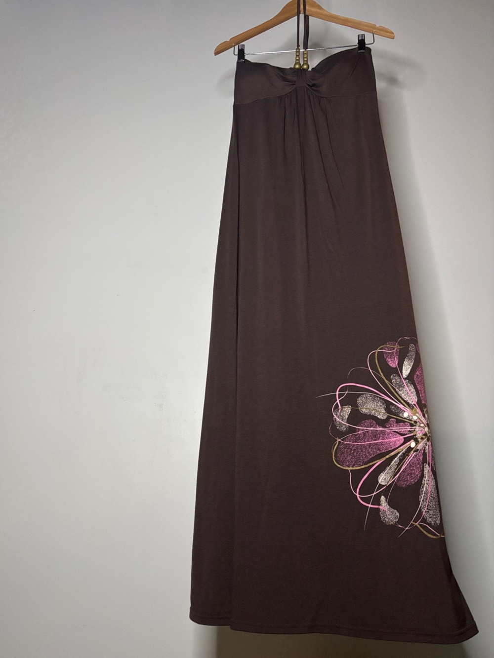 Y2K Beaded Halter Neck Maxi Dress With Tropical Flower Size Medium